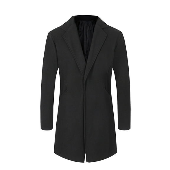 JXMVOJ Mens Wool Blend Coat Winter Trench Coats Notched Lapel Collar Single Breasted Overcoat Classic Peacoat Fashion Solid Turn Down Button Long Sleeved Capless Casual Woolen Coat With Pockets