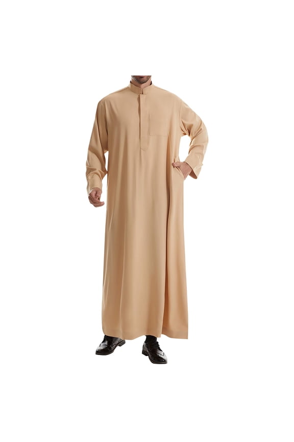 Middle East Arabic Mens Robes Muslim Kaftan Clothing Long Sleeve Patchwork Coloured Thobe