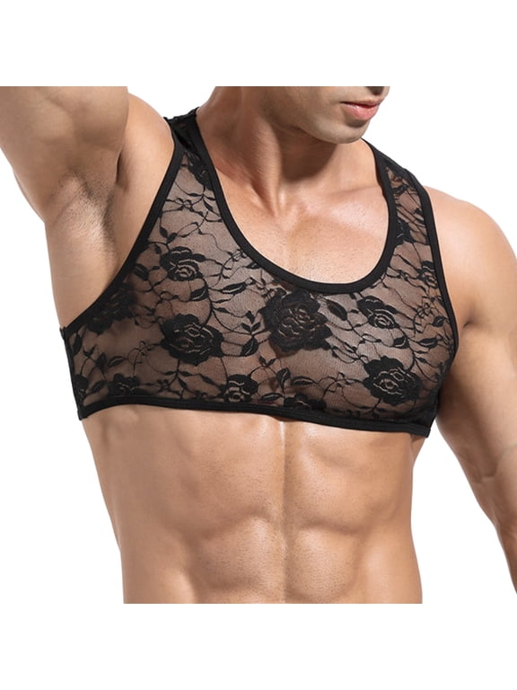 Sexy Men's Ribbed Spandex Lingerie Top, Breathable Elastic Nightwear, All-Asian Fit, Casual & Party Wear, Contour-Enhancing Tights