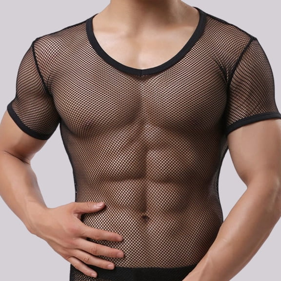 JXMVOJ Sexy Men's Tight Fitting Mesh Top, Breathable Nylon Spandex Fabric, Nightwear Party Casual Wear, Ergonomic Contour Design, All-Day Comfort
