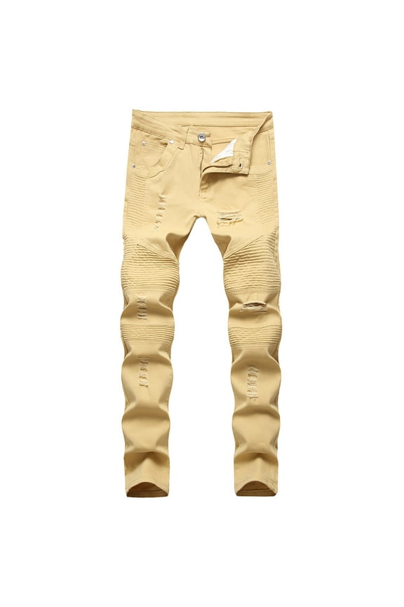 Skinny Slim Fashion Men's Ripped Straight Holes Hip Hop Biker Stretchy Jeans