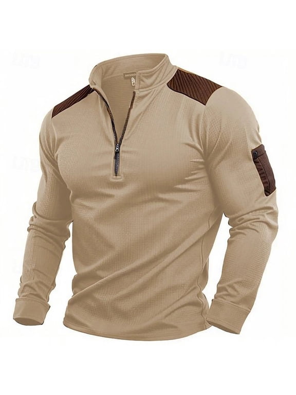 Stand up Collar Sweatshirt for Men Long Sleeve Kangaroos Pockets Corduroy Polo Jumper Pullover Jacket Fashion Vintage Ribbed Henley Tops Casual Classic Work Grandad Shirt