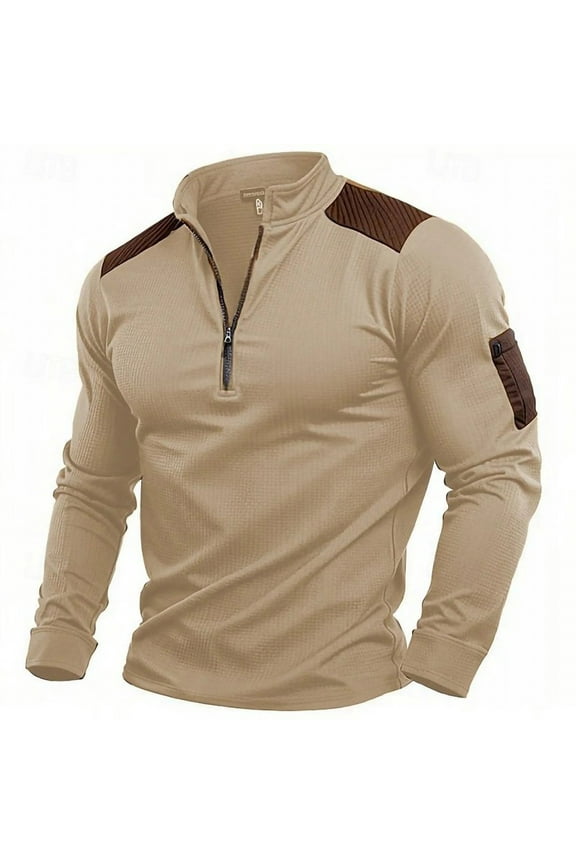 Stand up Collar Sweatshirt for Men Long Sleeve Kangaroos Pockets Corduroy Polo Jumper Pullover Jacket Fashion Vintage Ribbed Henley Tops Casual Classic Work Grandad Shirt