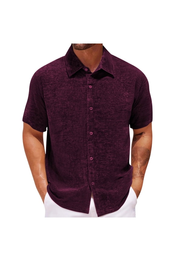 Summer Beach Button Doewn Shirts for Men Short Sleeve Regular Fit Embroidery Casual Work Lapel Shirt Blouses Polos Tropical Holiday Vacation Business Dress Top