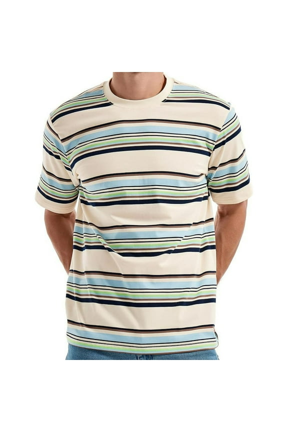 Summer Men's Casual Fashionable Short Sleeve Lapel Top 95% Adhesive 5% Polyamide Soft Stretchy Breathable Fade-Resistant Stripes Running Leisure Gatherings Daily Wear