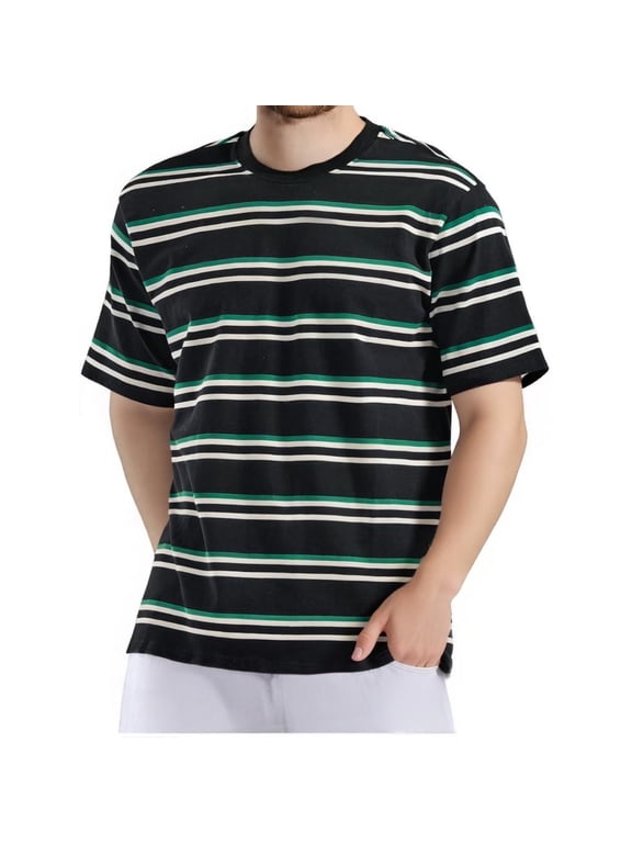 Summer Men's Casual Fashionable Short Sleeve Lapel Top 95% Adhesive 5% Polyamide Soft Stretchy Breathable Fade-Resistant Stripes Running Leisure Gatherings Daily Wear