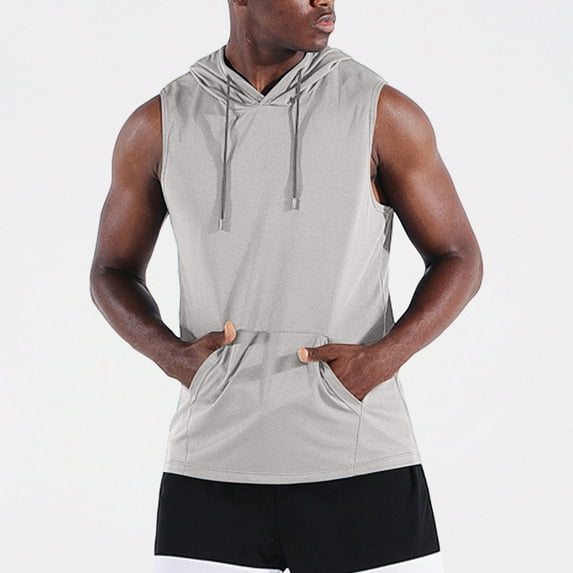JXMVOJ Summer Men's Hooded Sleeveless Solid Color T-Shirt, Polyester Lightweight Breathable Design for Casual Outdoor Daily Multi-Occasion, Versatile Anti-Shrink Fashion Tops