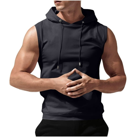 JXMVOJ Summer Men's Hooded Sleeveless Solid Color T-Shirt, Polyester Lightweight Breathable Design for Casual Outdoor Daily Multi-Occasion, Versatile Anti-Shrink Fashion Tops