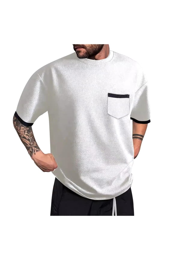 Summer Men's Short Sleeve Round Neck T-Shirt Color Blocked Contrast Lines Soft Breathable Polyester Rayon Spandex Blend Casual Daily Beach Gathering Outdoor Activities