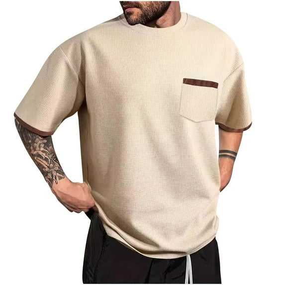 JXMVOJ Summer Men's Short Sleeve Round Neck T-Shirt Color Blocked Contrast Lines Soft Breathable Polyester Rayon Spandex Blend Casual Daily Beach Gathering Outdoor Activities