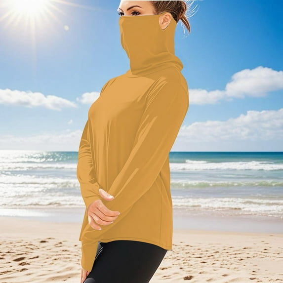 JXMVOJ Unisex Ice Silk Polyester Sun Protection Shirt | UPF 50+ Face Mask & Thumb Holes | Breathable Lightweight | Spring/Summer/Fall Outdoor Hiking Running Top