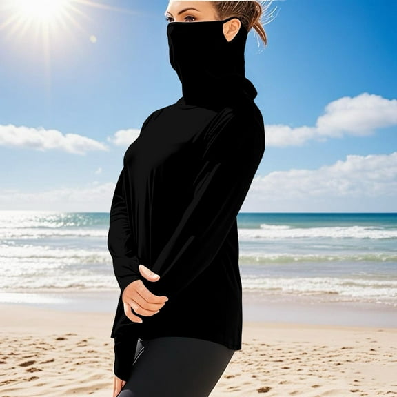 JXMVOJ Unisex Ice Silk Polyester Sun Protection Shirt | UPF 50  Face Mask & Thumb Holes | Breathable Lightweight | Spring/Summer/Fall Outdoor Hiking Running Top