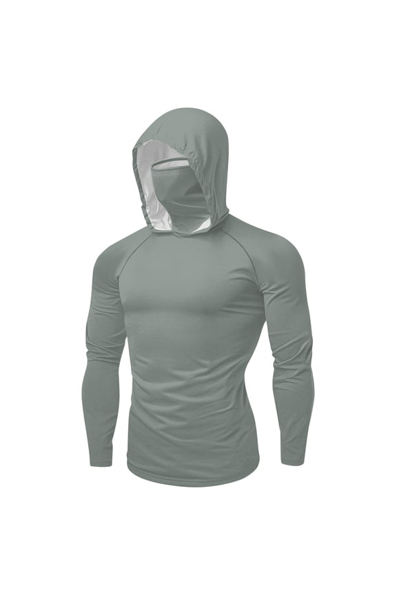 Unisex Rash Guard Solid Long Sleeve Hooded Face Mask Ice Silk Anti-Uv Apparel Summer Cool Elegant Loose Casual Sunscreen Hiking Running Athletic Sun Protection Shirts