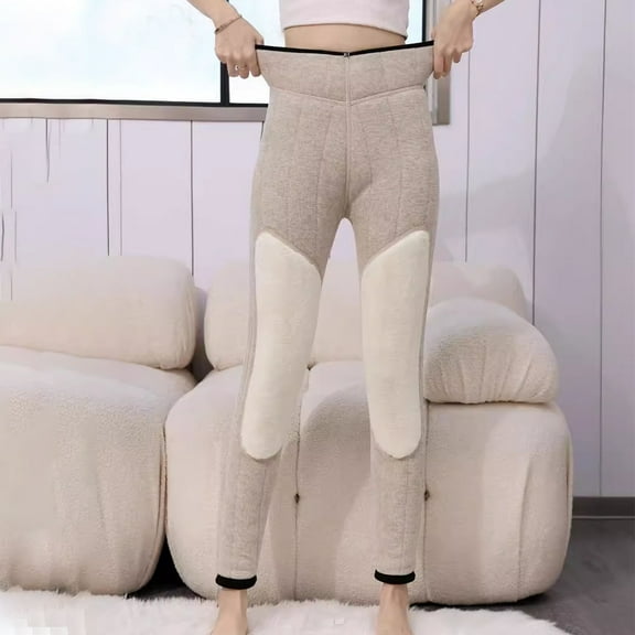 JXMVOJ Winter Warm Leggings Women Elastic Thick Thermal Legging Pants Fleece Lined Tights Women's Winter Solid Color Plus Velvet Waist Knee Pads High Waist Slim Warm Pants Thermal Underwear Bottoms