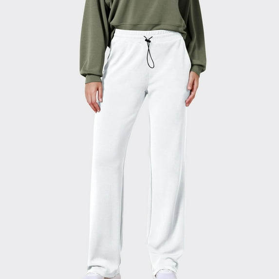JXMVOJ Women Solid Color Drawstring Elastic Waistband Pocket Hoodie Long Pants Hoodie Pants - White,Women's Capris With Pockets