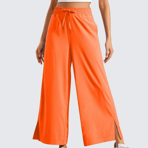 JXMVOJ Womens Wide Leg Yoga Pants High Waisted Side Slit Joggers Casual Loose Lounge Sweatpants Solid Color Elastic Waistband Sports And Leisure Belt Pocket Slit Pants Legs Long Pants with Pockets