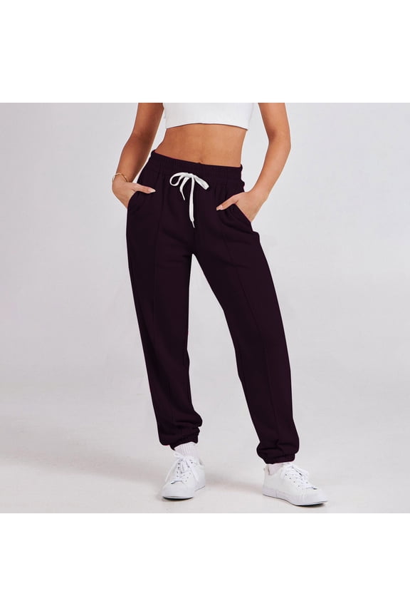 Women's Cotton Sweatpants Yoga Lounge Casual Pants Open Bottom Sweat Pants Women Solid Color Elastic Waist Loose Casual Pants for Women with Pockets