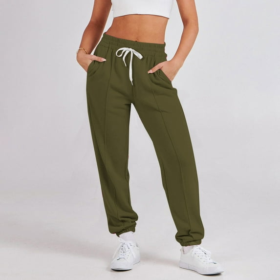 JXMVOJ Women's Cotton Sweatpants Yoga Lounge Casual Pants Open Bottom Sweat Pants Women Solid Color Elastic Waist Loose Casual Pants for Women with Pockets