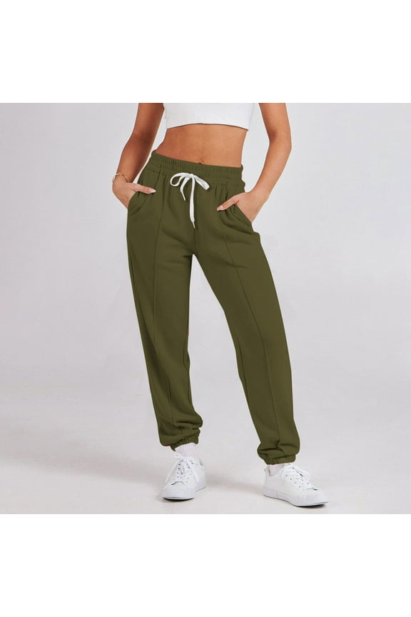 Women's Cotton Sweatpants Yoga Lounge Casual Pants Open Bottom Sweat Pants Women Solid Color Elastic Waist Loose Casual Pants for Women with Pockets