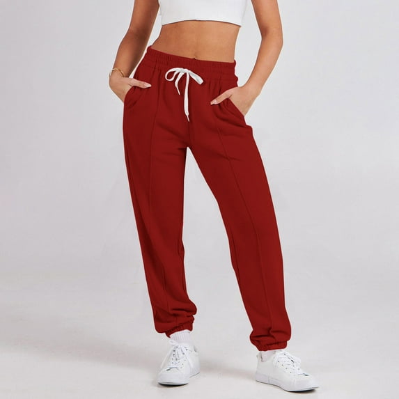 JXMVOJ Women's Cotton Sweatpants Yoga Lounge Casual Pants Open Bottom Sweat Pants Women Solid Color Elastic Waist Loose Casual Pants for Women with Pockets