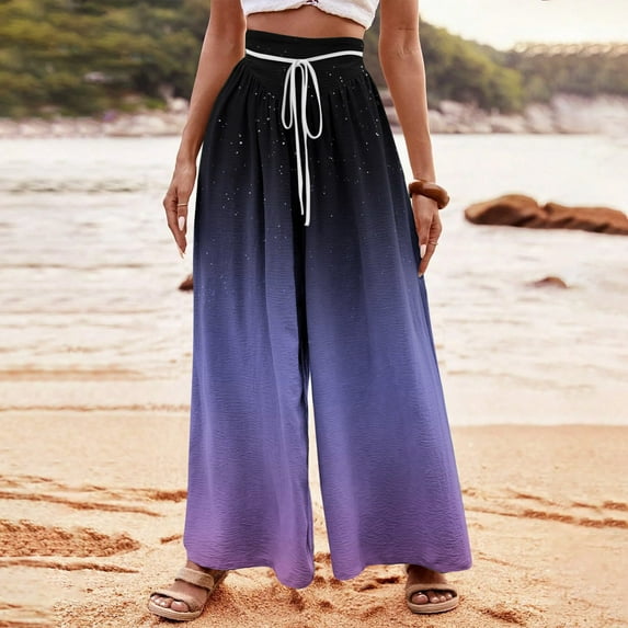 JXMVOJ Women's Fashionable Striped Printed Drawstring Wide Leg Pants - Purple,Leggings For Women Tummy Control