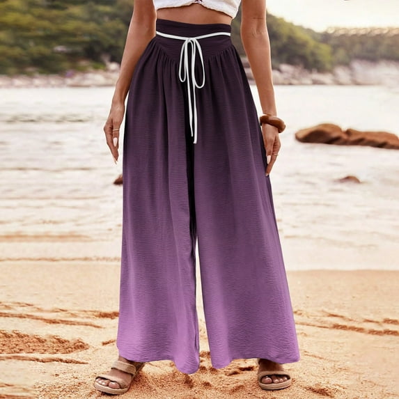 JXMVOJ Women's Fashionable Striped Printed Drawstring Wide Leg Pants - Watermelon Red,Flared Leggings For Women