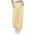 thumbnail image 1 of JXMVOJ Women's Relaxed Fit Fleece Open Bottom Sweatpants - Casual Athleisure Solid Color Elastic Waistband Sports And Leisure Belt Pocket Foot Binding Sweatpants, 1 of 6