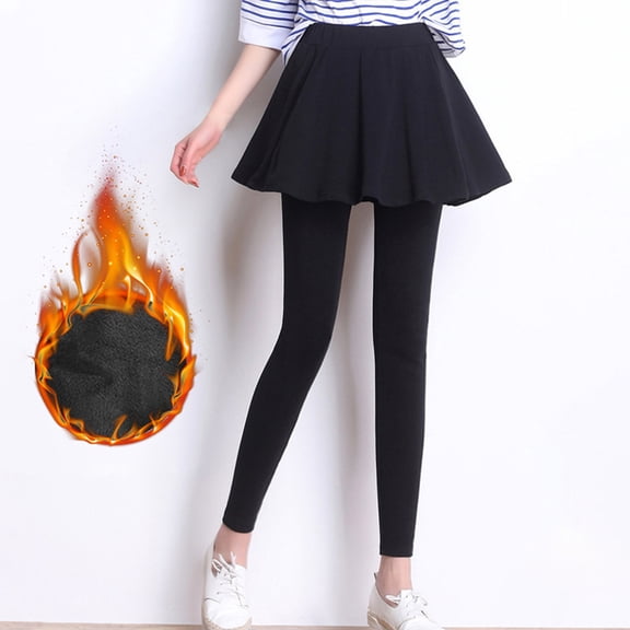 JXMVOJ Women's Solid Color Bottom Pants With Skirt Plush Thickened Elastic Waist Thickened Plush Bottom Pants Skirt Pants - Black,7/8 High Waisted Workout Yoga Leggings For Women