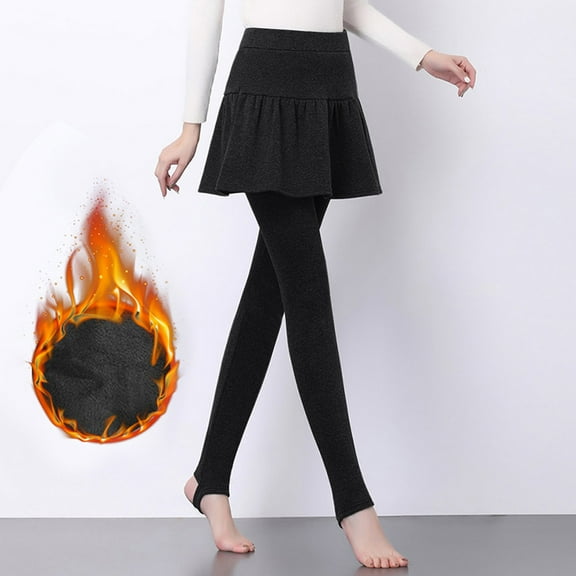 JXMVOJ Women's Solid Color Bottom Pants With Skirt Plush Thickened Elastic Waist Thickened Plush Bottom Pants Skirt Pants - Black,Plus Size Leggings With Pockets