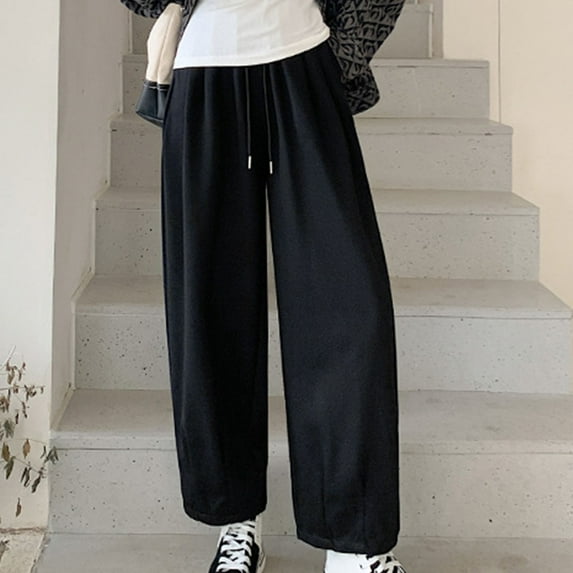 JXMVOJ Women's Solid Color Women's Suit Pants Loose Straight Leg Wide Leg Casual Sports Pants Long Pants - Black,Black Leggings With Pockets