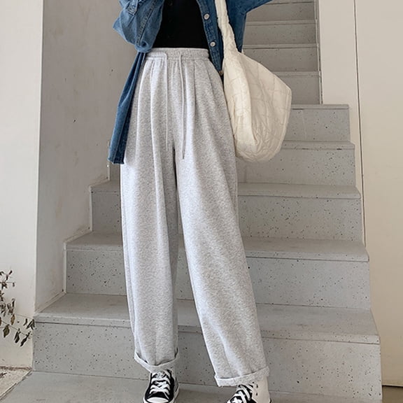 JXMVOJ Women's Solid Color Women's Suit Pants Loose Straight Leg Wide Leg Casual Sports Pants Long Pants - Gray,Womens Leggings Tummy Control