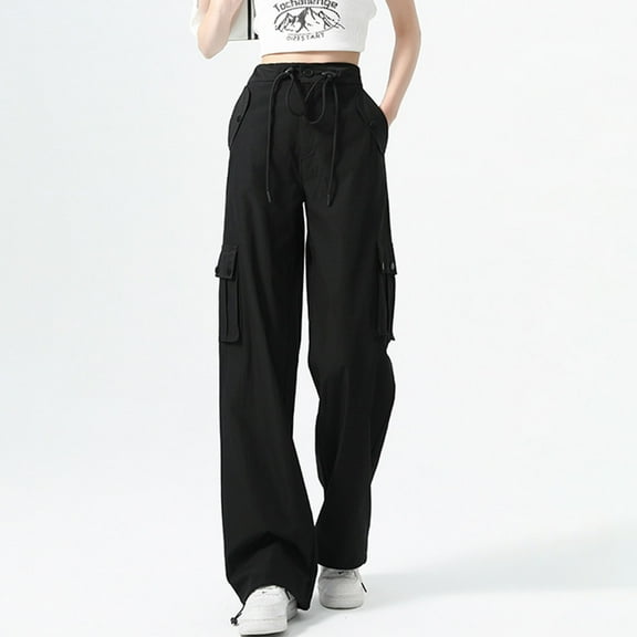 JXMVOJ Women's Solid Color Workwear Pants Loose Straight Leg Wide Leg Casual Sports Pants Cargo Pants ,Leggings With Pockets For Women