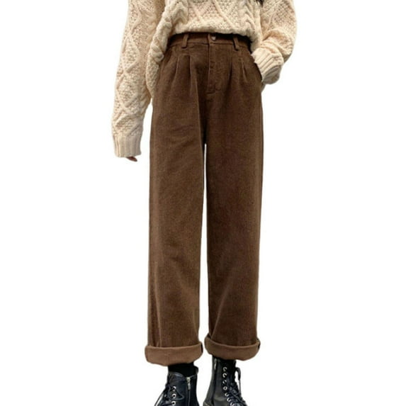 JXMVOJ Women's Vintage High Waisted Straight Leg Corduroy Pants Trouser Women Winter Solid Color Corduroy With Pocket Pleated Pants Long Pants