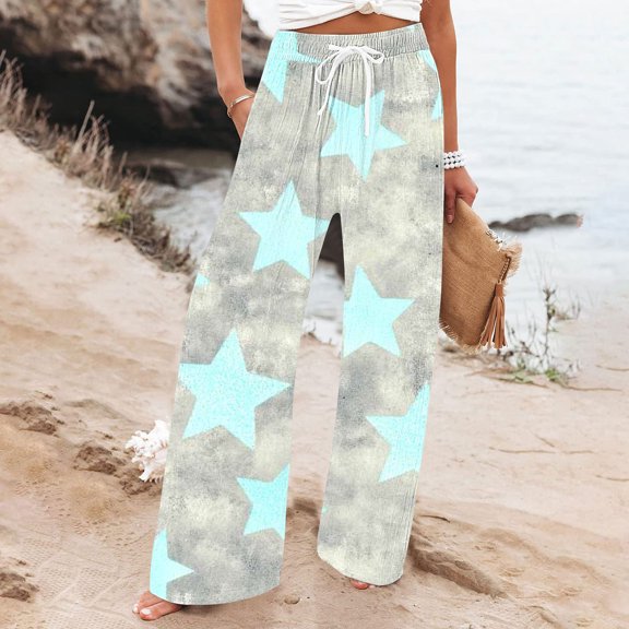 JXMVOJ Womens Casual Elastic Waist Drawstring Pants Straight Trousers Women Casual Comfortable Printing Pockets Elastic Waist Straight Loose Pants with Pocket