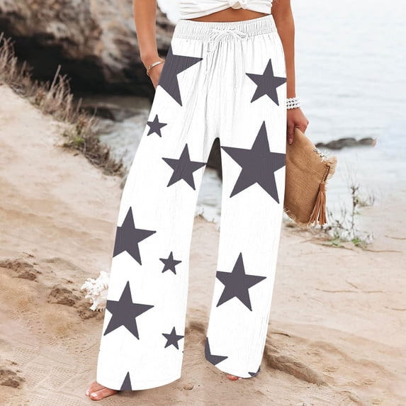 JXMVOJ Womens Casual Elastic Waist Drawstring Pants Straight Trousers Women Casual Comfortable Printing Pockets Elastic Waist Straight Loose Pants with Pocket