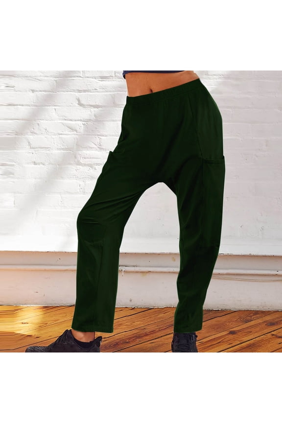 Womens Casual Knit Pull on Pants for Women, Elastic Waist Pants, Women Solid Color Casual Loose Sports Pocket Elastic-Waist Full Length Pants