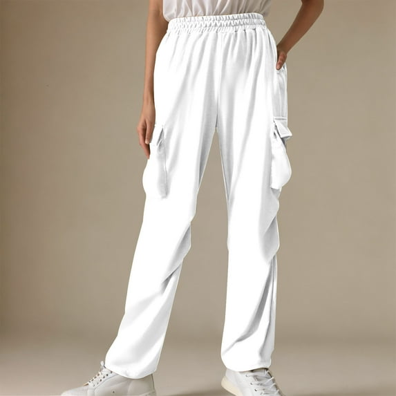 JXMVOJ Womens Medium Waist Baggy Elastic Waist Sweatpants Casual Fleece Long Pants Solid Color Pleated Elastic Waistband Pocket Sports And Casual Sweatpants Pants Long Pants with Pockets