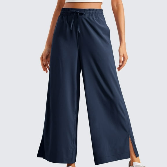 JXMVOJ Womens Wide Leg Yoga Pants High Waisted Side Slit Joggers Casual Loose Lounge Sweatpants Solid Color Elastic Waistband Sports And Leisure Belt Pocket Slit Pants Legs Long Pants with Pockets