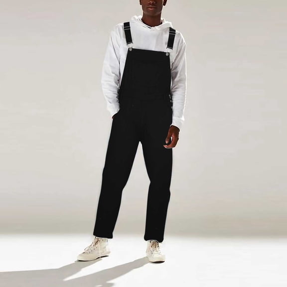 JXMVOJ Work Jeans For Men Fashion Casual Denim Jumpsuits With Breast Pocket Suspender Long Pants Vintage Cargo Overalls Washed Denim Suspender Long Pants Cargo Pants