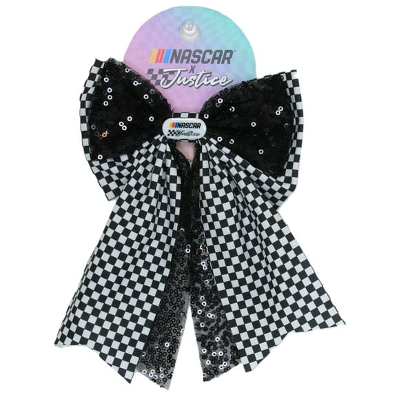 Justice Girl's NASCAR Sequin Bow Barrette Clip in Black and White
