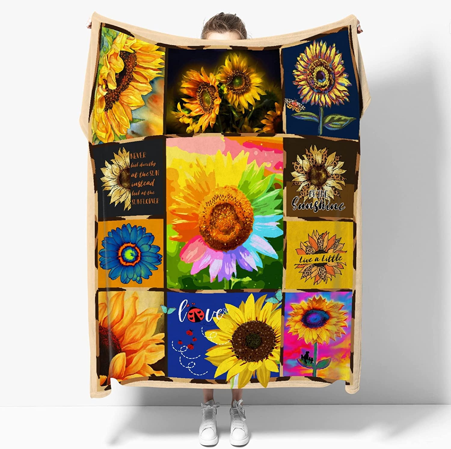 JXNUO Colorful Sunflowers Flannel Blankets, Light and Comfortable Bed