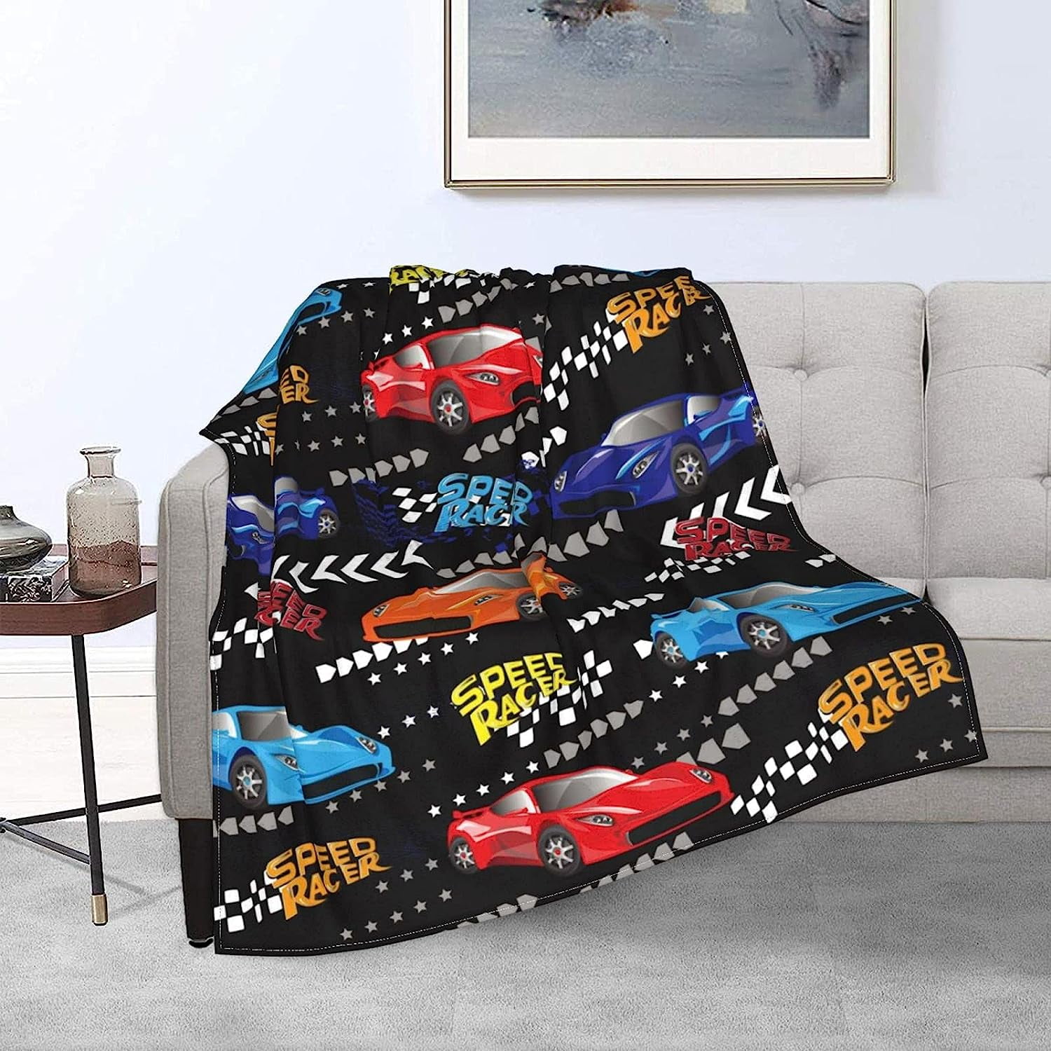 JXNUO Crazy Race Car Blanket for Kids Baby Teens Boys,Funny Red and