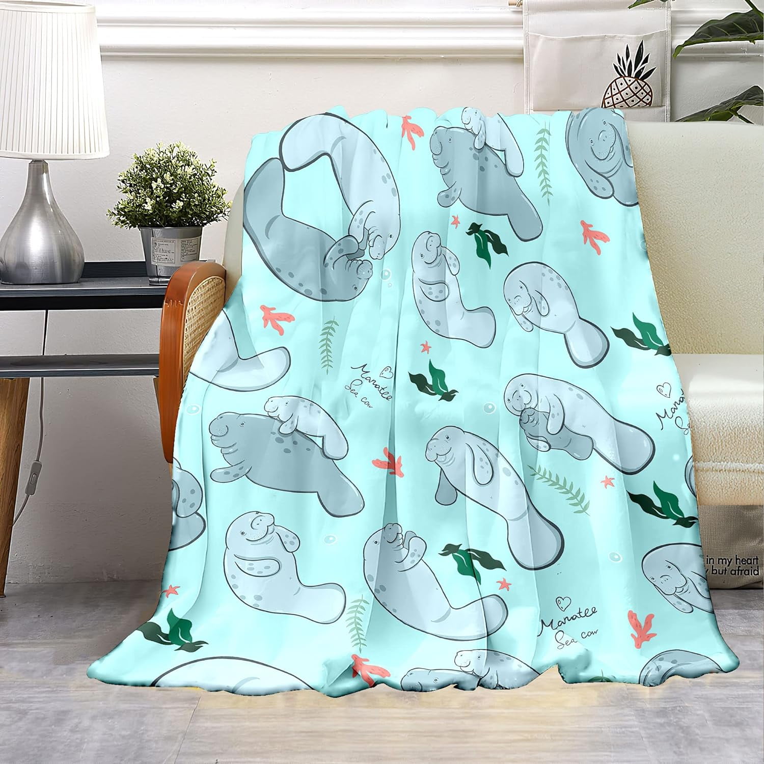 JXNUO Cute Manatee Fleece Plush Blanket Cartoon Throw Blanket for Couch