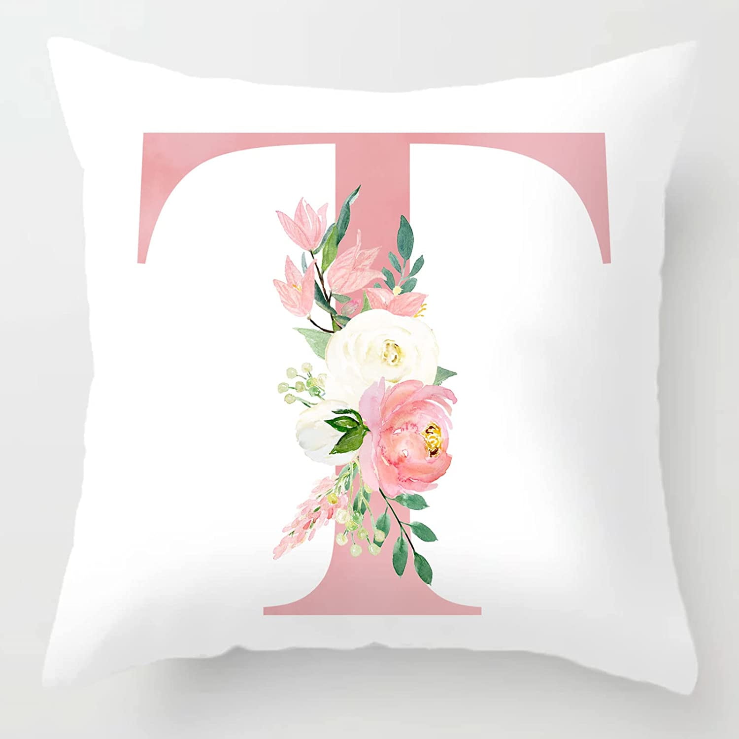 JXNUO Decorative Pillow Covers Pink Letter R Pillow Covers Floral Throw