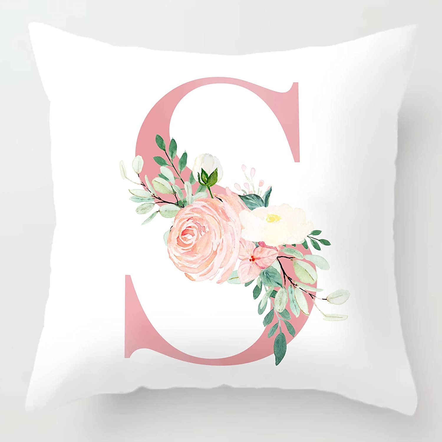 JXNUO Decorative Pillow Covers Pink Letter R Pillow Covers Floral Throw ...