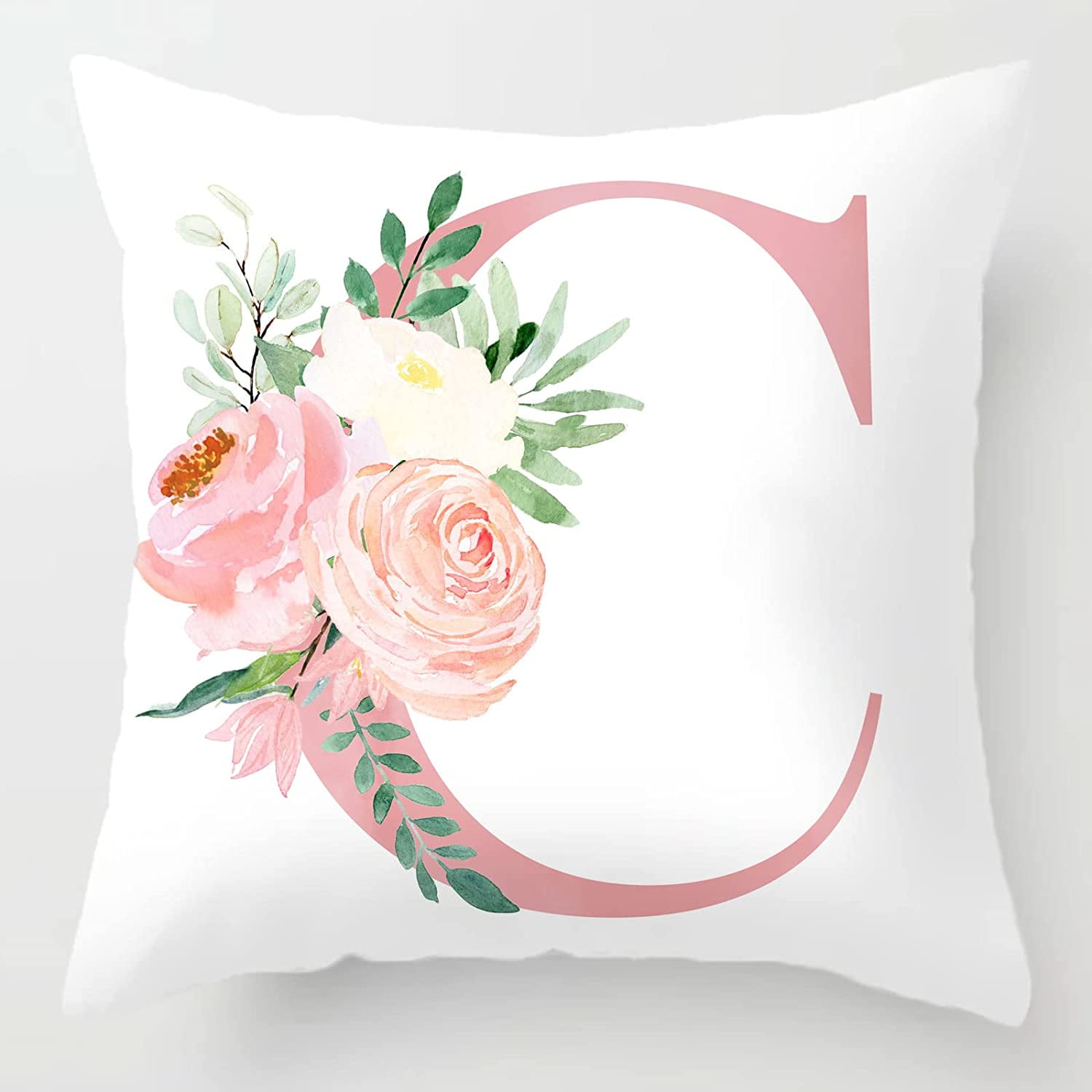 JXNUO Decorative Pillow Covers Pink Letter R Pillow Covers Floral Throw