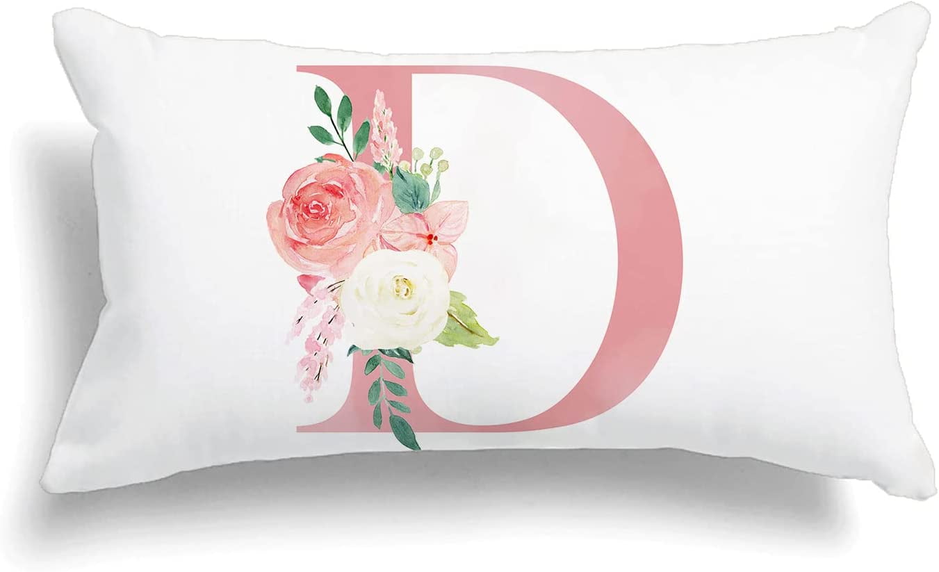 JXNUO Decorative Pillow Covers Pink Letter R Pillow Covers Floral Throw