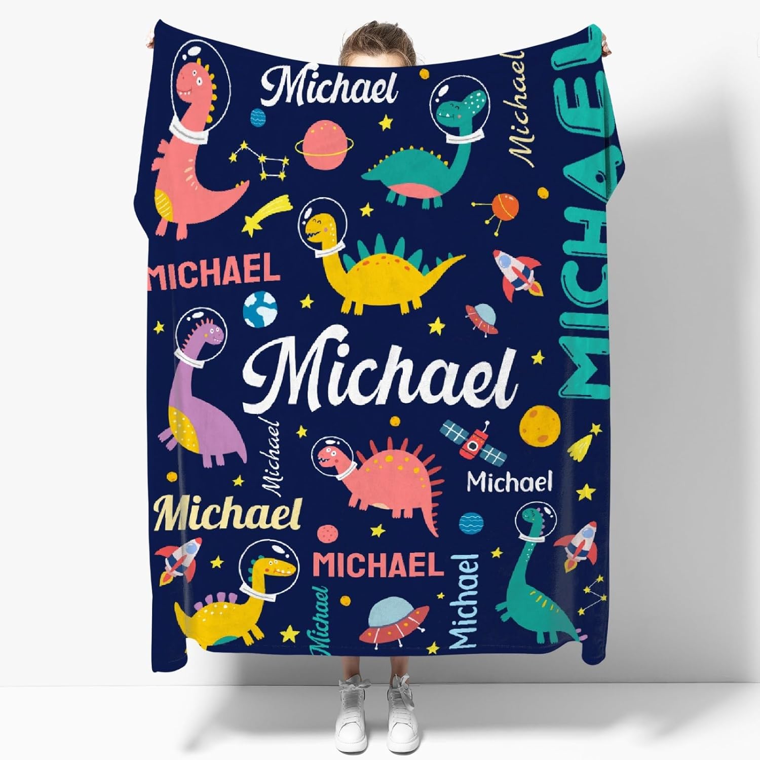 Custom Dinosaur Blanket – Personalized With Name, Flannel Throw For Kids, Toddlers, Pets