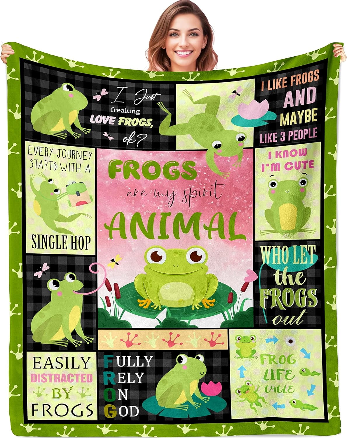 JEUXUS Frog Blanket, Frog Gifts for Women Girls, for Frog Lovers