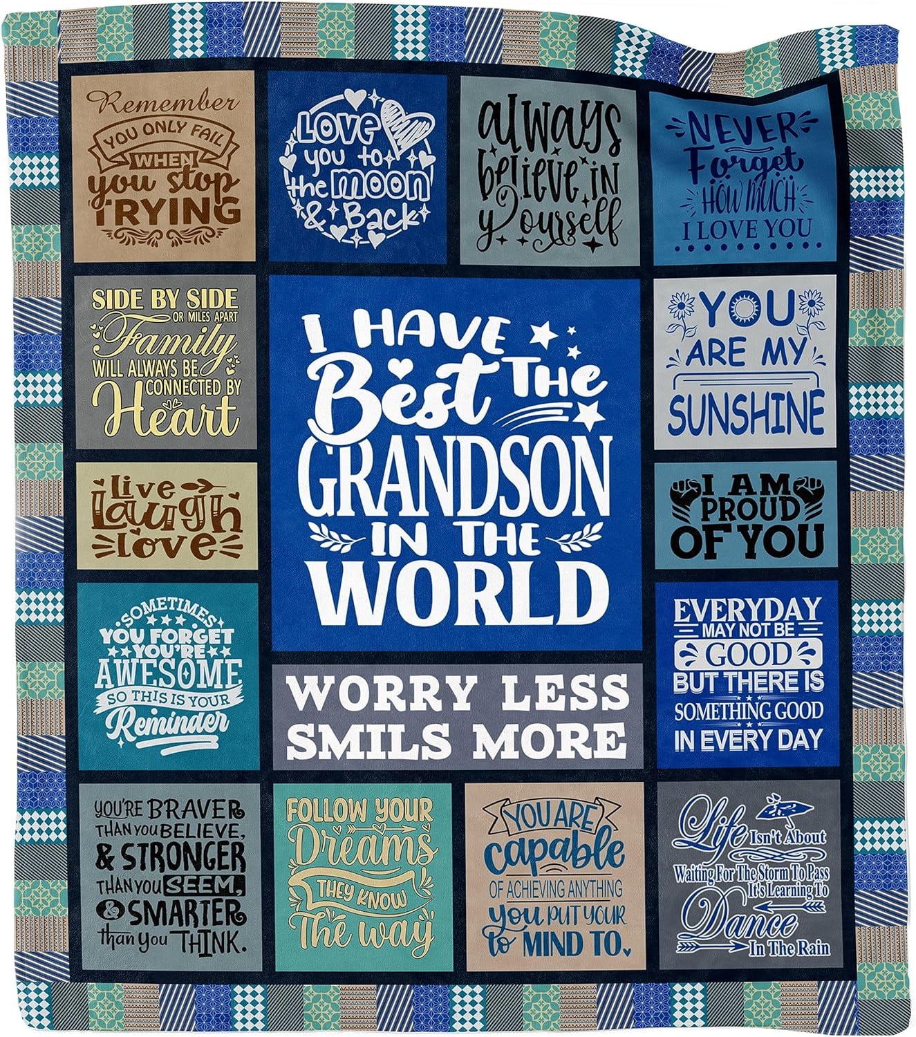 Yibo Grandson Blanket Gifts From Grandpa Grandma, To My Grandson Fleece Blanket Graduation Gift Son Boy Ultra Soft Sofa Couch Travel Birthday